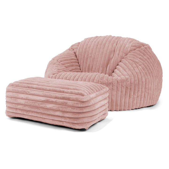Pouf Canapé Classique - Velours Côtelé Ultra Pelucheux Rose Pastel 02