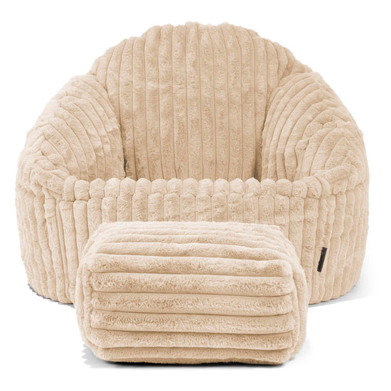 Pouf Chaise Bubble - Velours Côtelé Ultra Pelucheux Crème 02