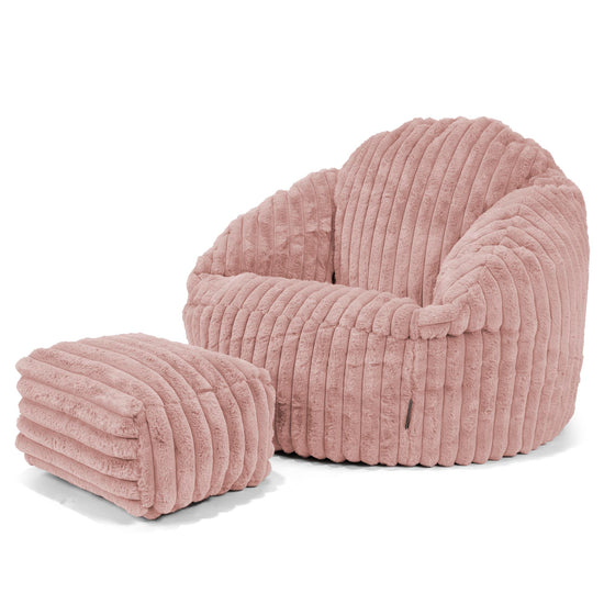 Pouf Chaise Bubble - Velours Côtelé Ultra Pelucheux Rose Pastel 03