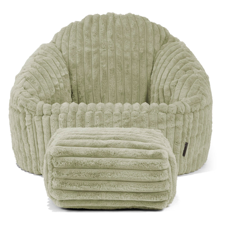 Pouf Chaise Bubble - Velours Côtelé Ultra Pelucheux Vert Sauge 02
