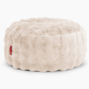 Pouf Design Rond - Fausse Fourrure à Bulles Crème