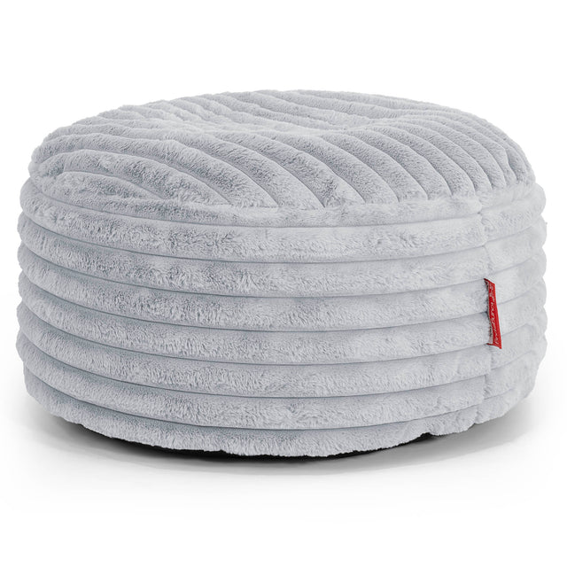 Pouf Design Rond - Velours Côtelé Ultra Pelucheux Bleu Dragé 01