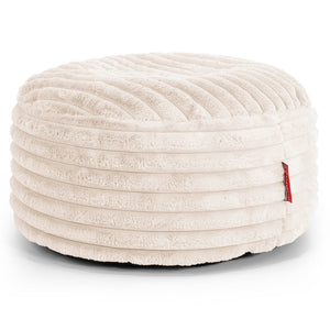 Pouf Design Rond - Velours Côtelé Ultra Pelucheux Crème