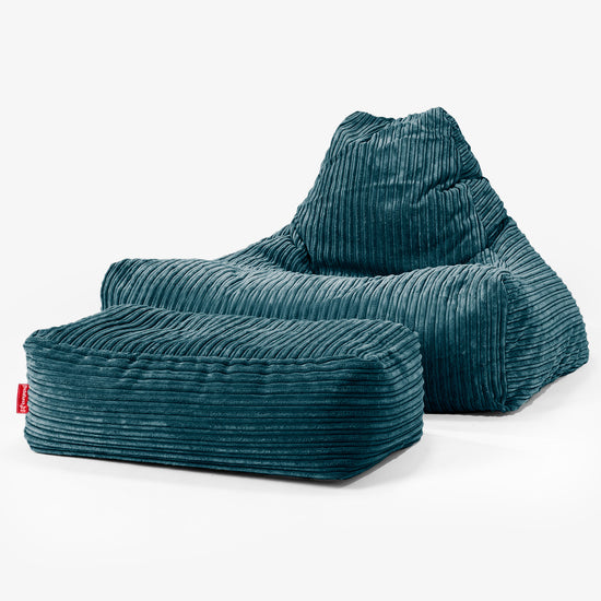 Pouf Fauteuil Relax - Côtelé Bleu Canard 02