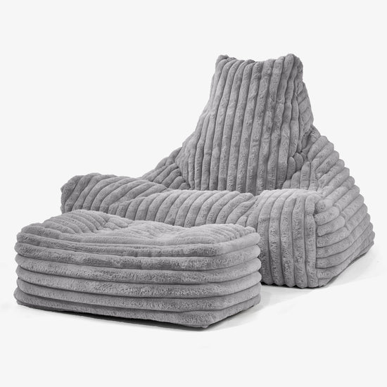 Pouf Fauteuil Relax - Velours Côtelé Ultra Pelucheux Gris 01