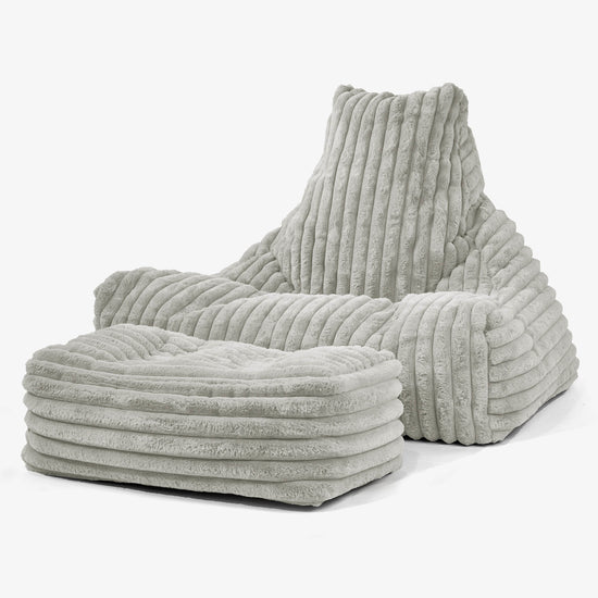 Pouf Fauteuil Relax - Velours Côtelé Ultra Pelucheux Vert Sauge 01