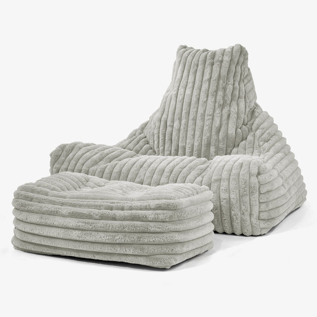 Pouf Fauteuil Relax - Velours Côtelé Ultra Pelucheux Vert Sauge 01