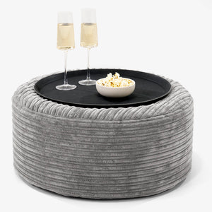 Pouf Ottoman avec Plateau - Côtelé Anthracite