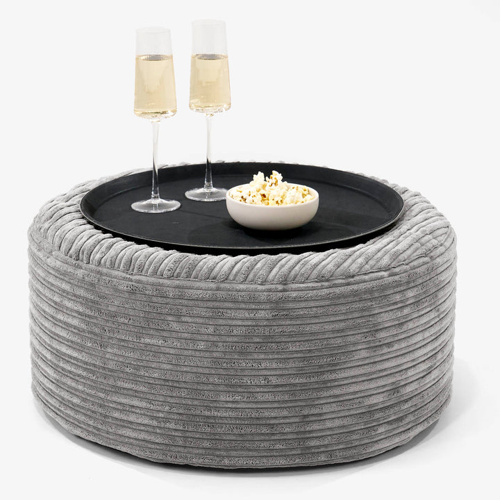 Pouf Ottoman avec Plateau - Côtelé Anthracite 01