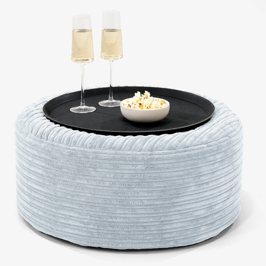 Pouf Ottoman avec Plateau - Côtelé Bébé Bleu 01