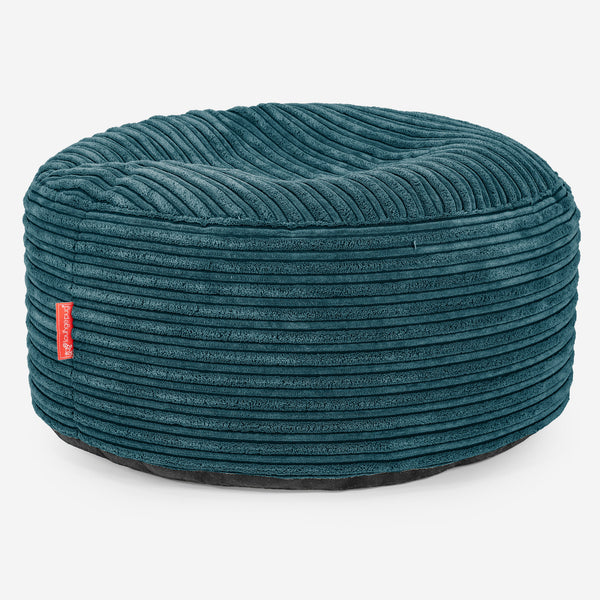 Pouf Ottoman avec Plateau - Côtelé Bleu Canard 01