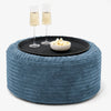 Pouf Ottoman avec Plateau - Côtelé Bleu Marine 01
