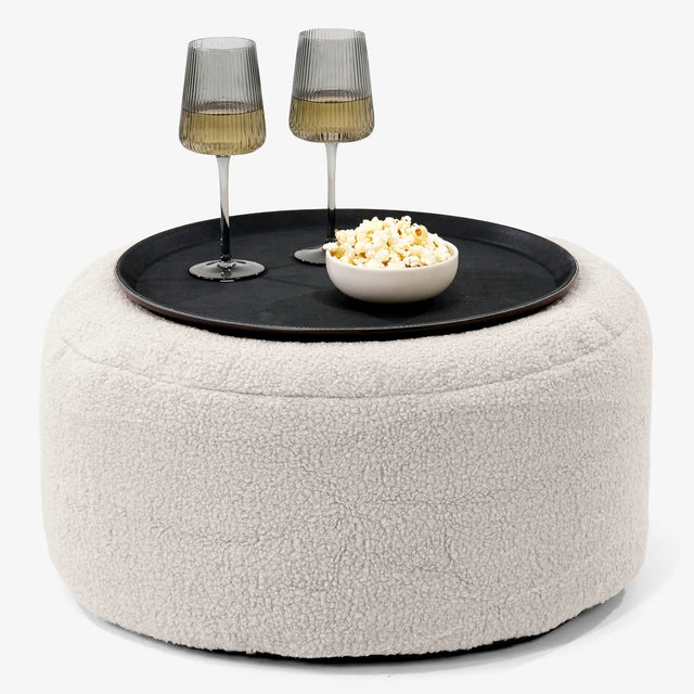 Pouf Ottoman avec Plateau - Bouclé Ivoire 01