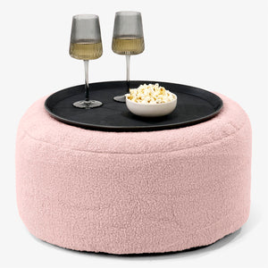 Pouf Ottoman avec Plateau - Bouclé Rose