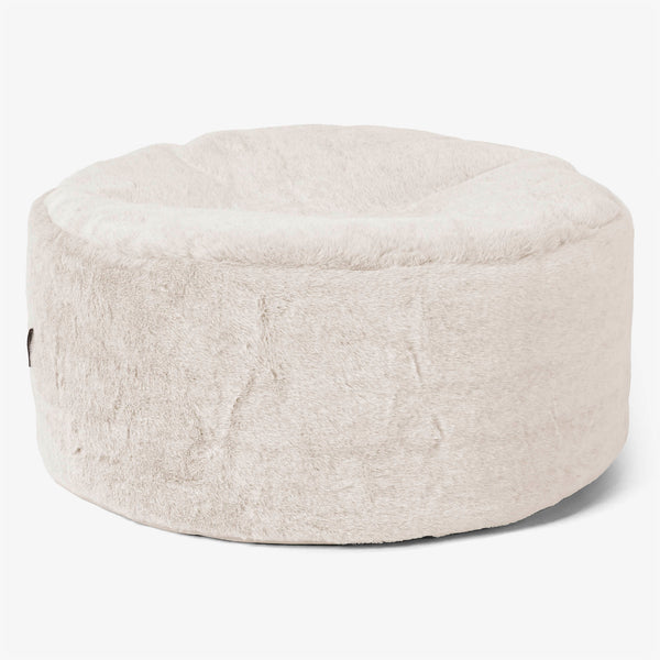 Pouf Ottoman avec Plateau - Fausse Fourrure Lapin Blanc 01