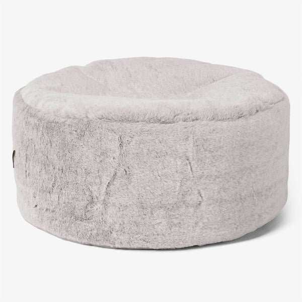 Pouf Ottoman avec Plateau - Fausse Fourrure Lapin Gris clair 01