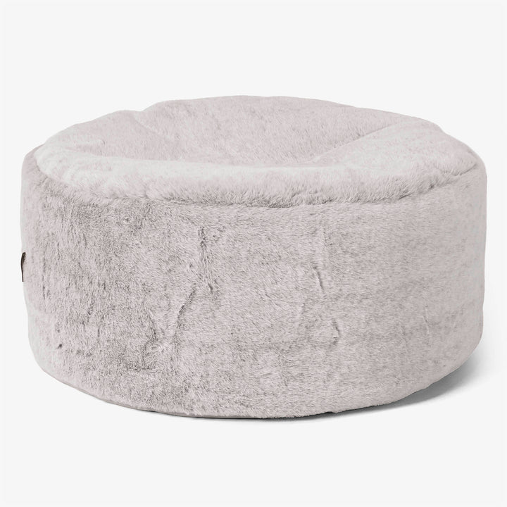 Pouf Ottoman avec Plateau - Fausse Fourrure Lapin Gris clair 02