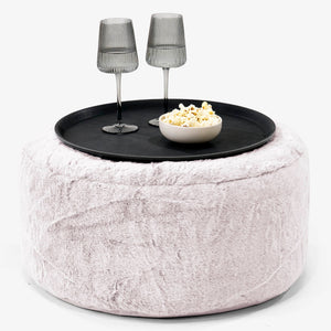 Pouf Ottoman avec Plateau - Fausse Fourrure Lapin Rose Pastel