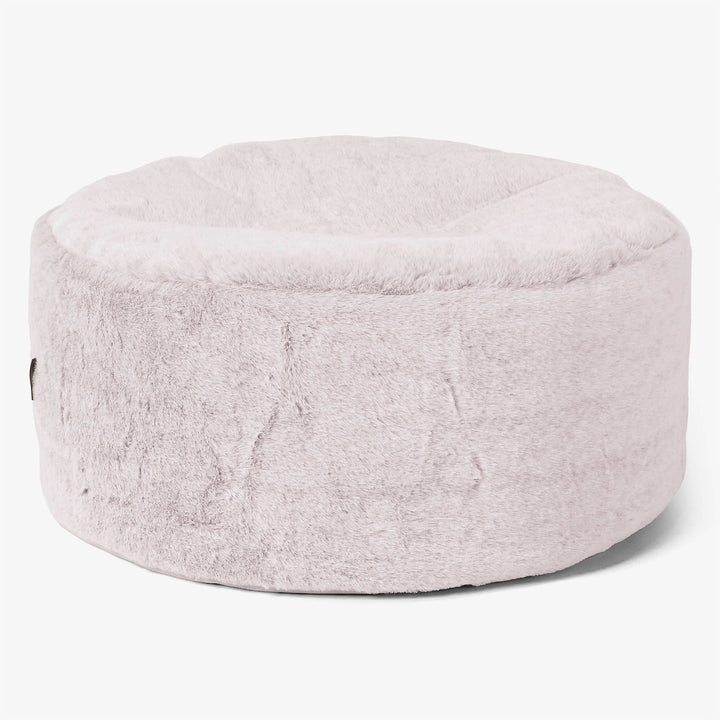 Pouf Ottoman avec Plateau - Fausse Fourrure Lapin Rose Pastel 02