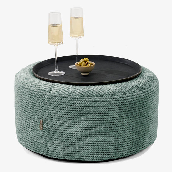 Pouf Ottoman avec Plateau - Pompon Vert Mousse 01