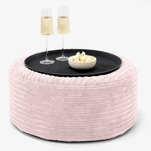 Pouf Ottoman avec Plateau - Côtelé Rose