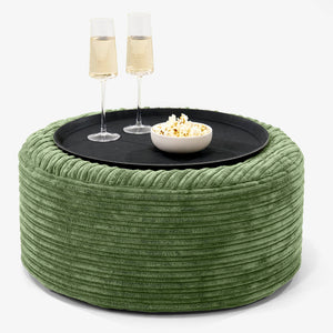 Pouf Ottoman avec Plateau - Côtelé Vert Forêt