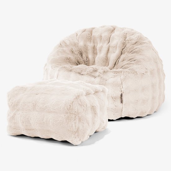 Pouf Poire Classique - Fausse Fourrure à Bulles Crème 01