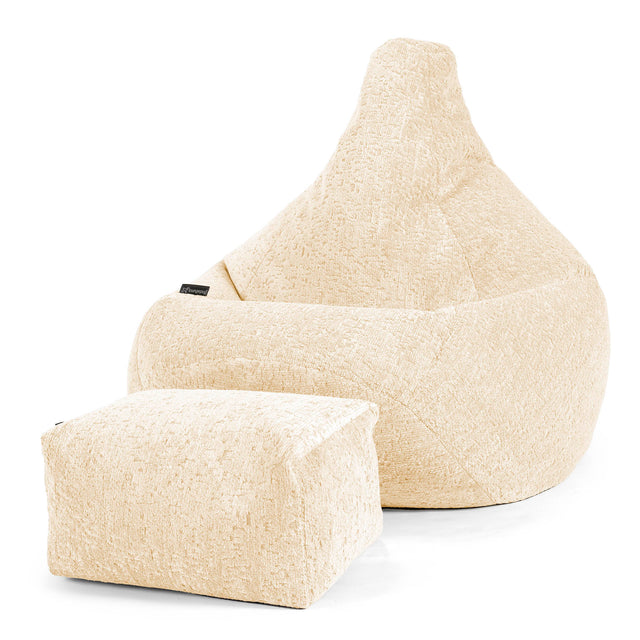 Pouf Poire Gamer - Chenille Luxe Ivoire 01