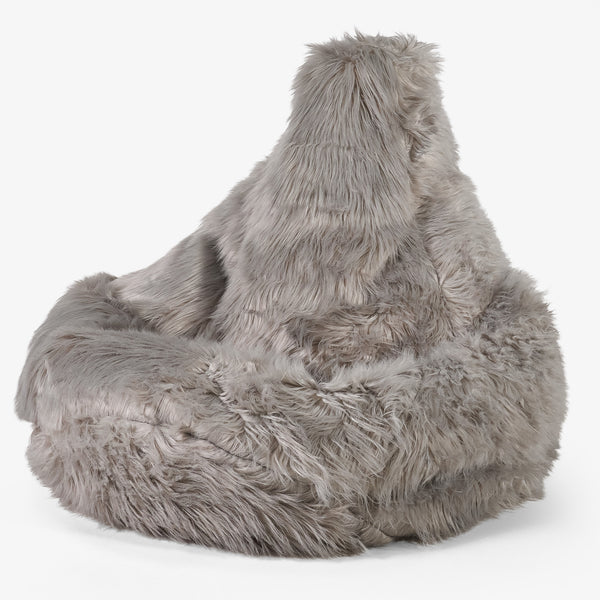 Pouf Poire Gamer - Imitation fourrure à poils longs Gris 01