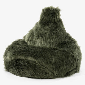 Pouf Poire Gamer - Imitation fourrure à poils longs Vert sauge