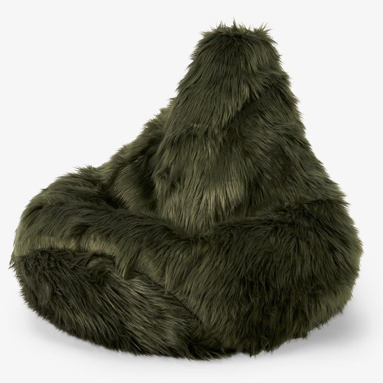 Pouf Poire Gamer - Imitation fourrure à poils longs Vert sauge 01