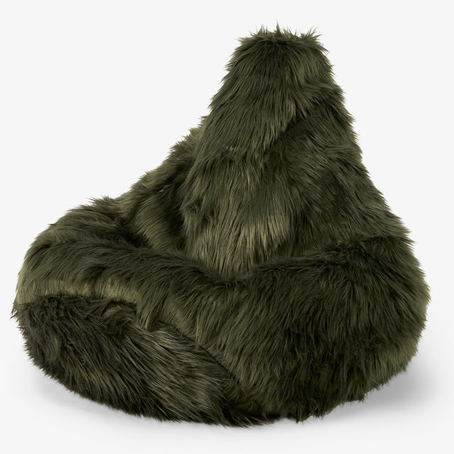 Pouf Poire Gamer - Imitation fourrure à poils longs Vert sauge 01