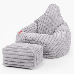 Pouf Poire Gamer - Velours Côtelé Ultra Pelucheux Gris