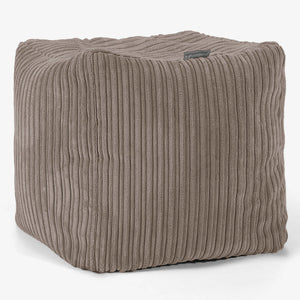 Pouf Repose-pieds Cube - Côtelé Grège