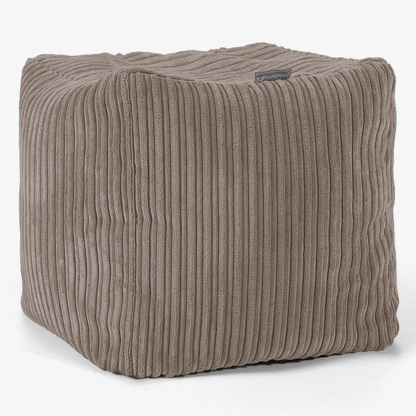 Pouf Repose-pieds Cube - Côtelé Grège 01