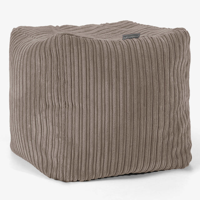 Pouf Repose-pieds Cube - Côtelé Grège 01