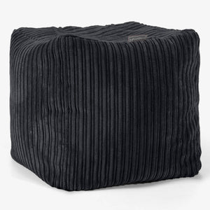 Pouf Repose-pieds Cube - Côtelé Noir