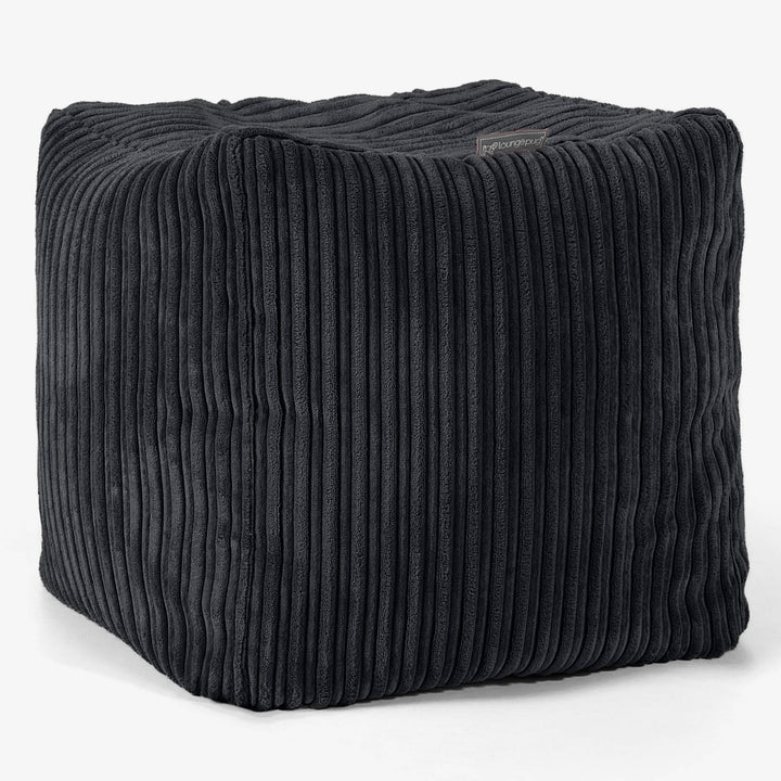 Pouf Repose-pieds Cube - Côtelé Noir 01
