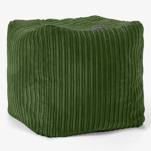 Pouf Repose-pieds Cube - Côtelé Vert Forêt