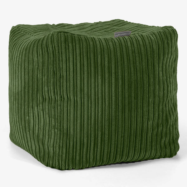 Pouf Repose-pieds Cube - Côtelé Vert Forêt 01