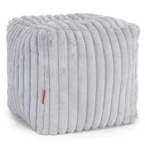 Pouf Repose-pieds Cube - Velours Côtelé Ultra Pelucheux Bleu Dragé