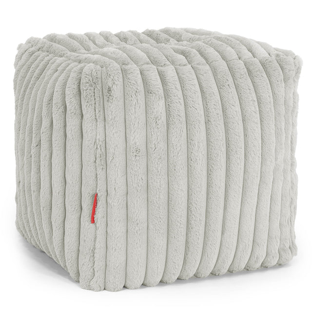 Pouf Repose-pieds Cube - Velours Côtelé Ultra Pelucheux Vert Sauge 01
