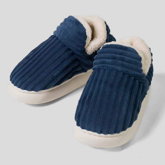 Pantoufles - Côtelé Bleu Marine 01