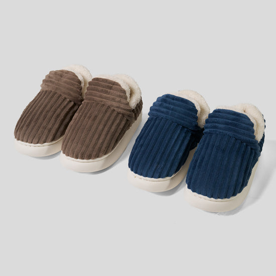 Pantoufles - Côtelé Bleu Marine 02