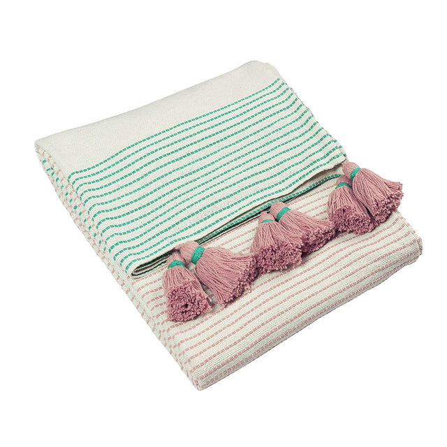 Plaid / Couverture à Pompons Brodés - Pastel 02