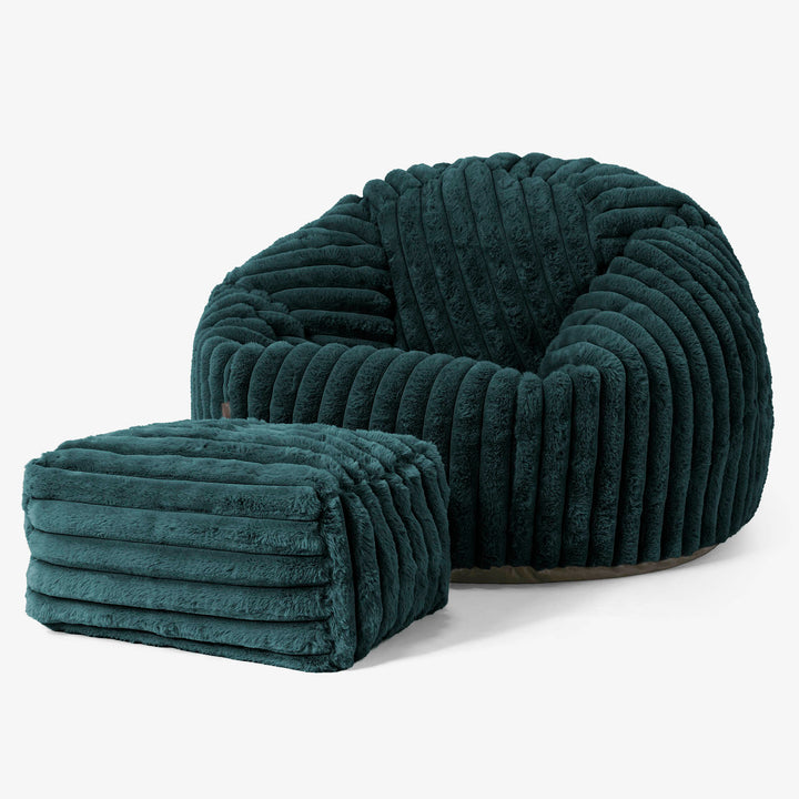 Pouf Poire Classique - Velours Côtelé Ultra Pelucheux Bleu Canard 02