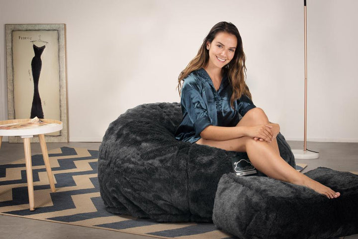 Lounge Pug, CloudSac 510 XL, Grand Pouf à Mémoire de Forme, Canapé, Fausse Fourrure Noir