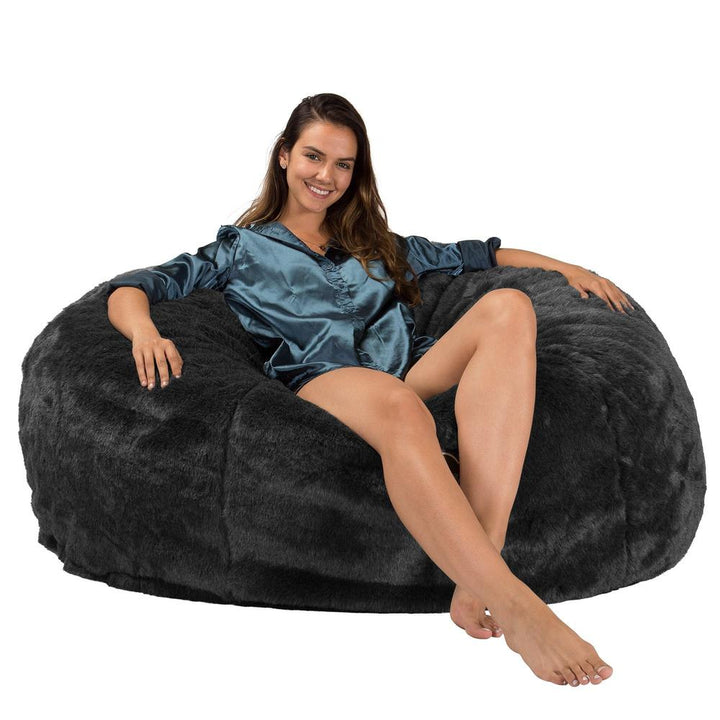 Lounge Pug, CloudSac 1010 XXL, Canapé Pouf Géant XXL à Mémoire de Forme, Gros Pouf Sofa, Fausse Fourrure Noir