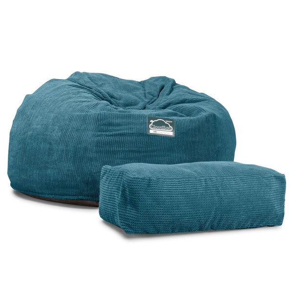 CloudSac 1010 Canapé Pouf Géant XXL à Mémoire de Forme - Pompon Mer Égée Fabric Close-up Image