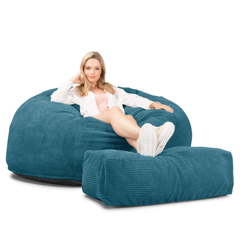 Lounge Pug, CloudSac 1010 XXL, Canapé Pouf Géant XXL à Mémoire de Forme, Gros Pouf Sofa, Pompon Mer Égéé